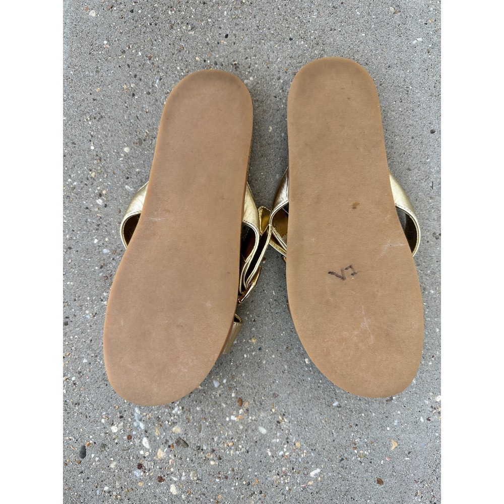 Lilly Pulitzer Bayshore Sandals Gold Metallic Leather Cork Slides Women's Size 9 - Picture 5 of 6